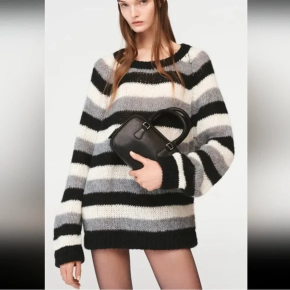 New Zara $139 Steven Meisel Striped Oversized Alpaca Blend Sweater 6693/350 XS M - Picture 2 of 10